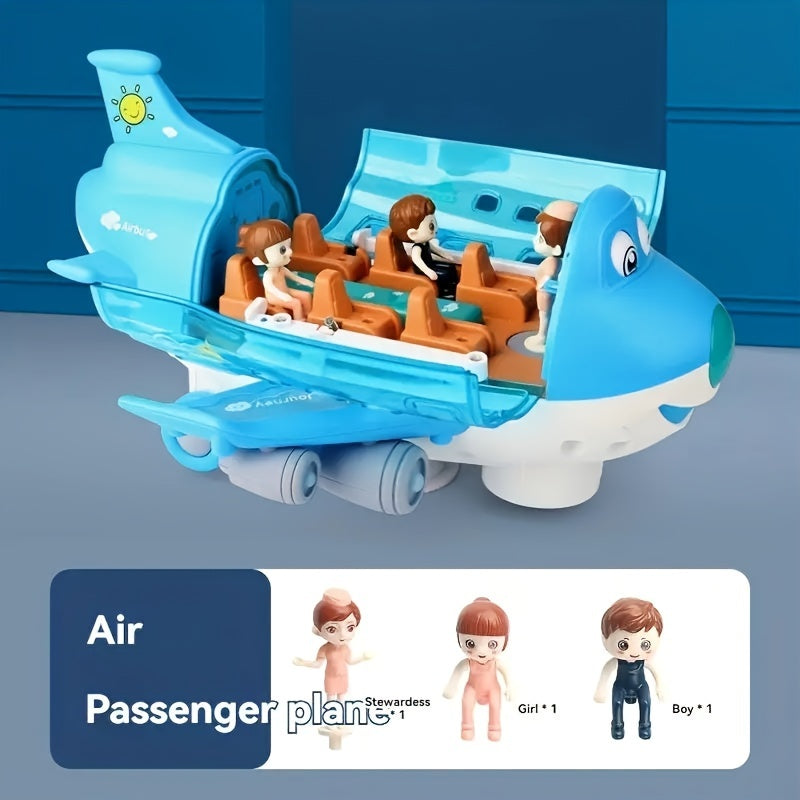 Automatic Walking Airplane Toy 360° Rotation, Lights and Music - Automatic Opening, Obstacle Avoidance, Pink\u002FBlue, All-round Movement, Automatic Switching, Accessories Random Color, Battery Not Included