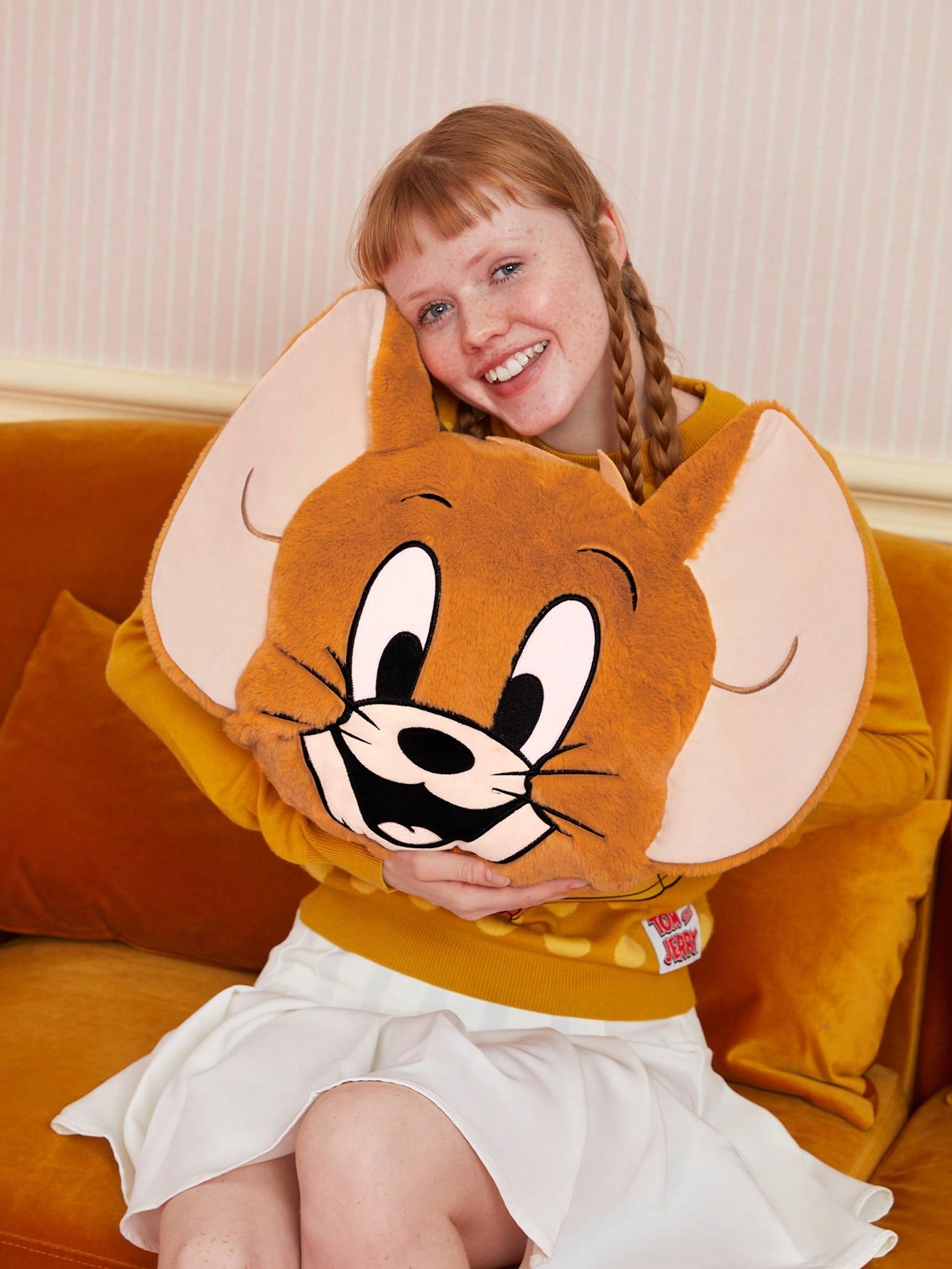 TOM & JERRY X SHEIN 1pc Cartoon Mouse Jerry Face Plush Pillow Without Tom Pillow Yellow