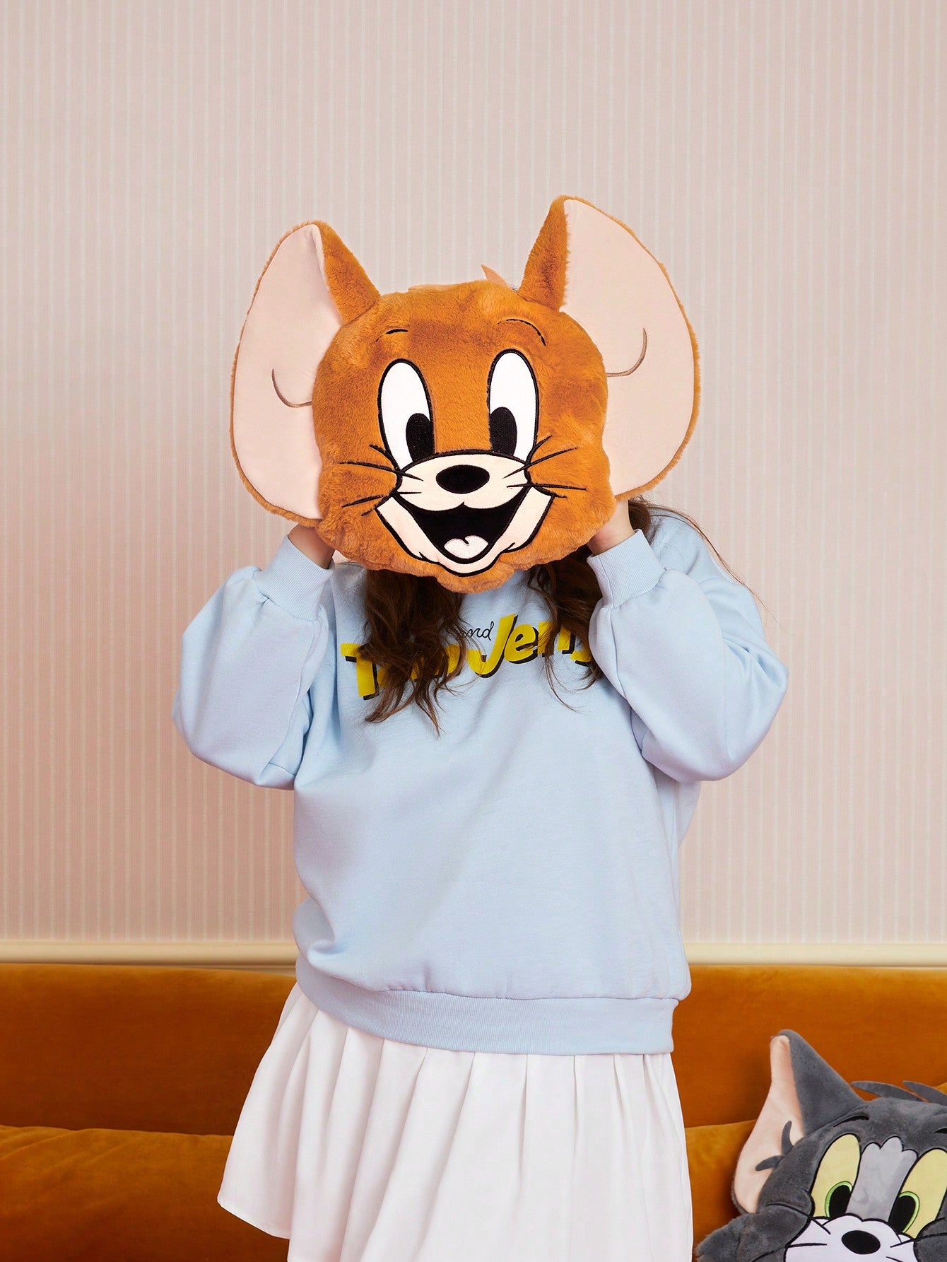 TOM & JERRY X SHEIN 1pc Cartoon Mouse Jerry Face Plush Pillow Without Tom Pillow Yellow