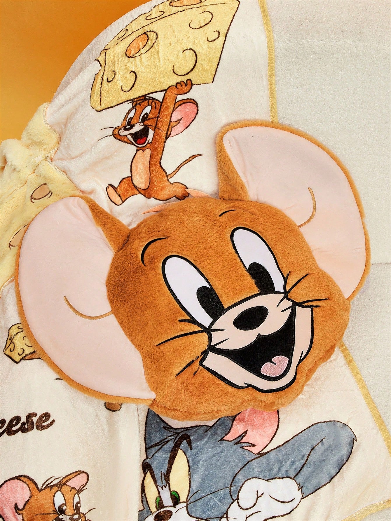 TOM & JERRY X SHEIN 1pc Cartoon Mouse Jerry Face Plush Pillow Without Tom Pillow Yellow