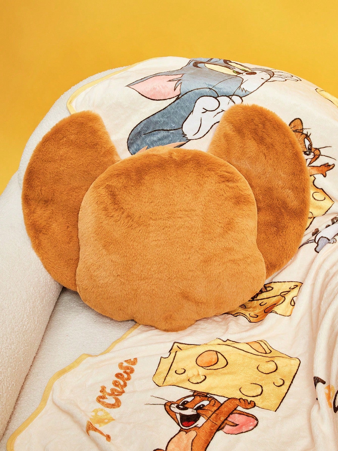 TOM & JERRY X SHEIN 1pc Cartoon Mouse Jerry Face Plush Pillow Without Tom Pillow Yellow