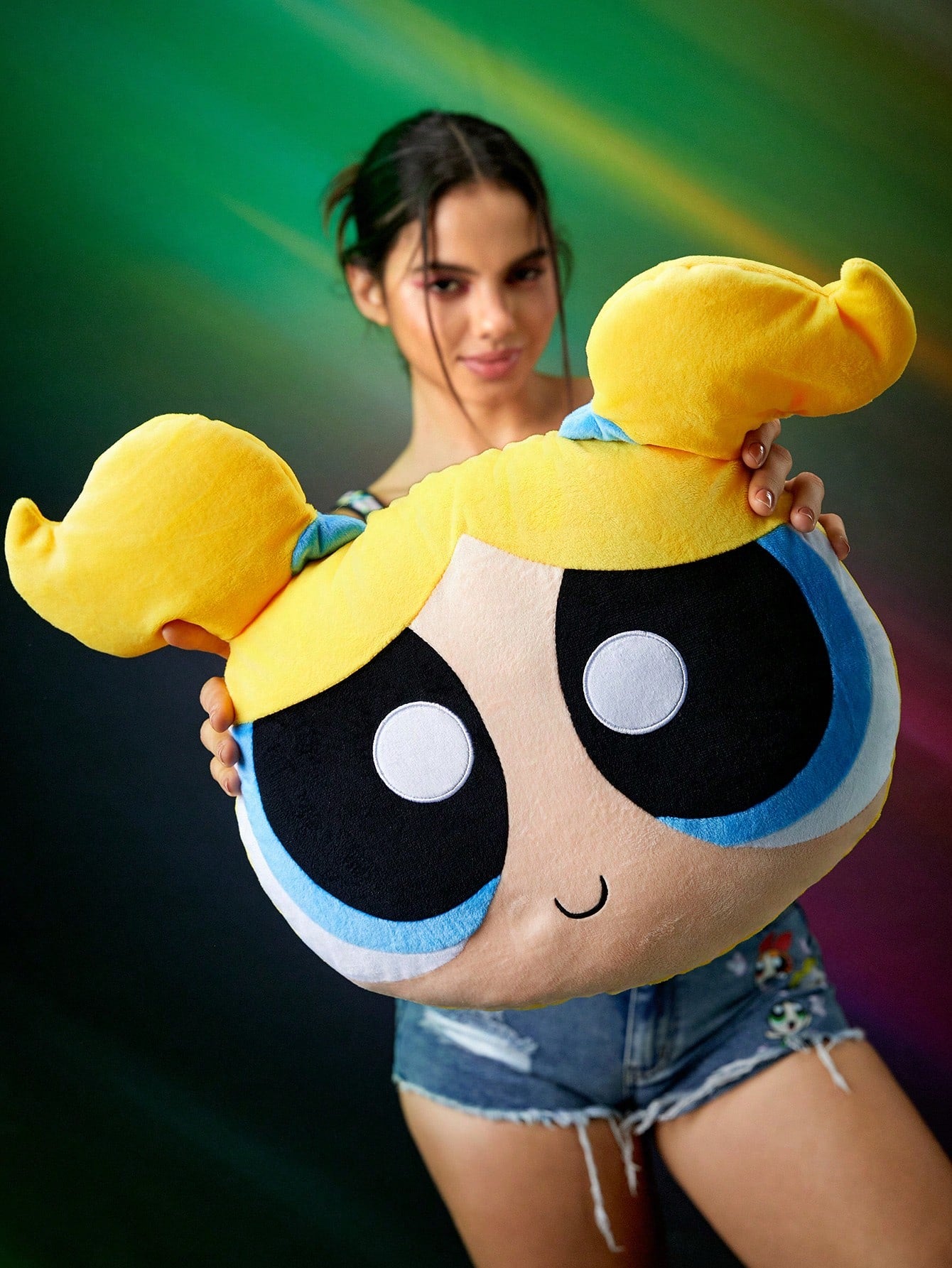 THE POWERPUFF GIRLS X SHEIN Cute Cartoon Yellow Plush Pillow Yellow