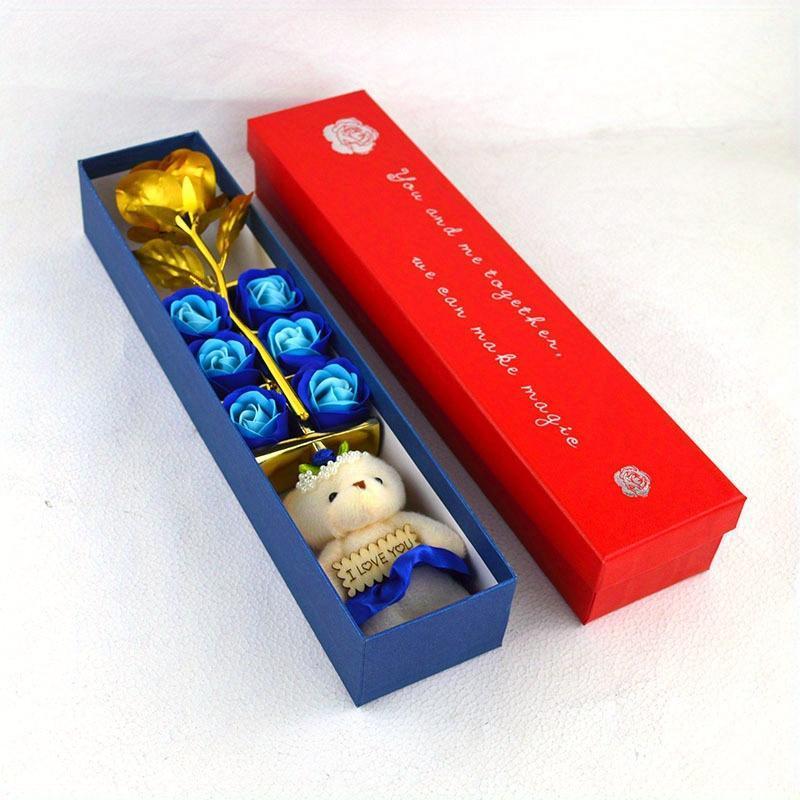 Cherished, Charming Rose Bouquet Gift Box with Teddy Bear - Perfect for Valentine's, Anniversary, Mother's Day & Birthday Proposals