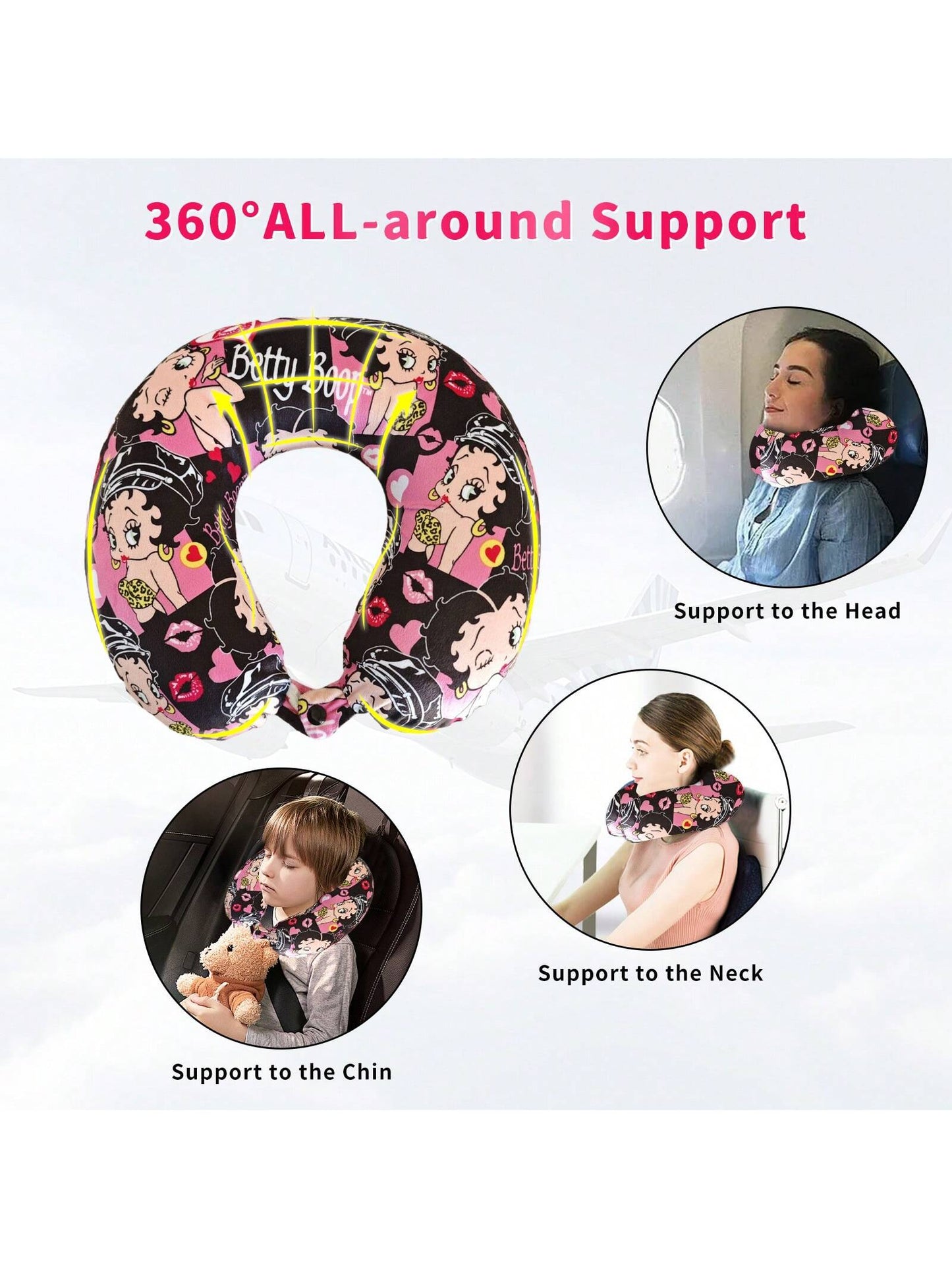 Betty Boop High Quality Memory Foam Travel Pillow – Soft Neck Support With Iconic Prints For Comfort On The Go Classic Cartoon