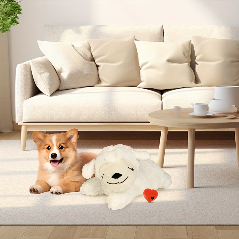 NPET Heartbeat Puppy Toy - Comfort Cuddler Pillow, Soft And Cute, Warm Puppy Lamb Shaped Animal Heartbeat Dog Plush Toy, Festival Gift, Comfortable Kitten Toy - Battery Not Included!