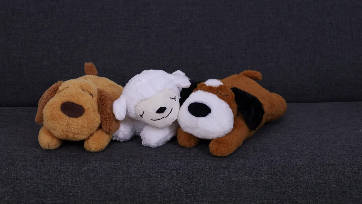NPET Heartbeat Puppy Toy - Comfort Cuddler Pillow, Soft And Cute, Warm Puppy Lamb Shaped Animal Heartbeat Dog Plush Toy, Festival Gift, Comfortable Kitten Toy - Battery Not Included!