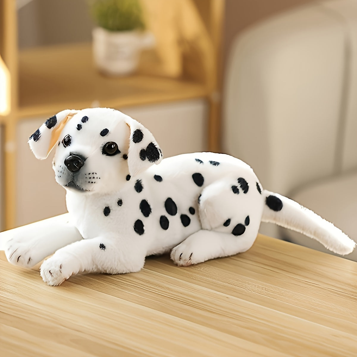 38cm\u002F14.9 In Lovely Simulation Dog Plush Toy Lying Spotted Akita Dog Doll Children's Companion Doll Gift Christmas, Halloween Gift