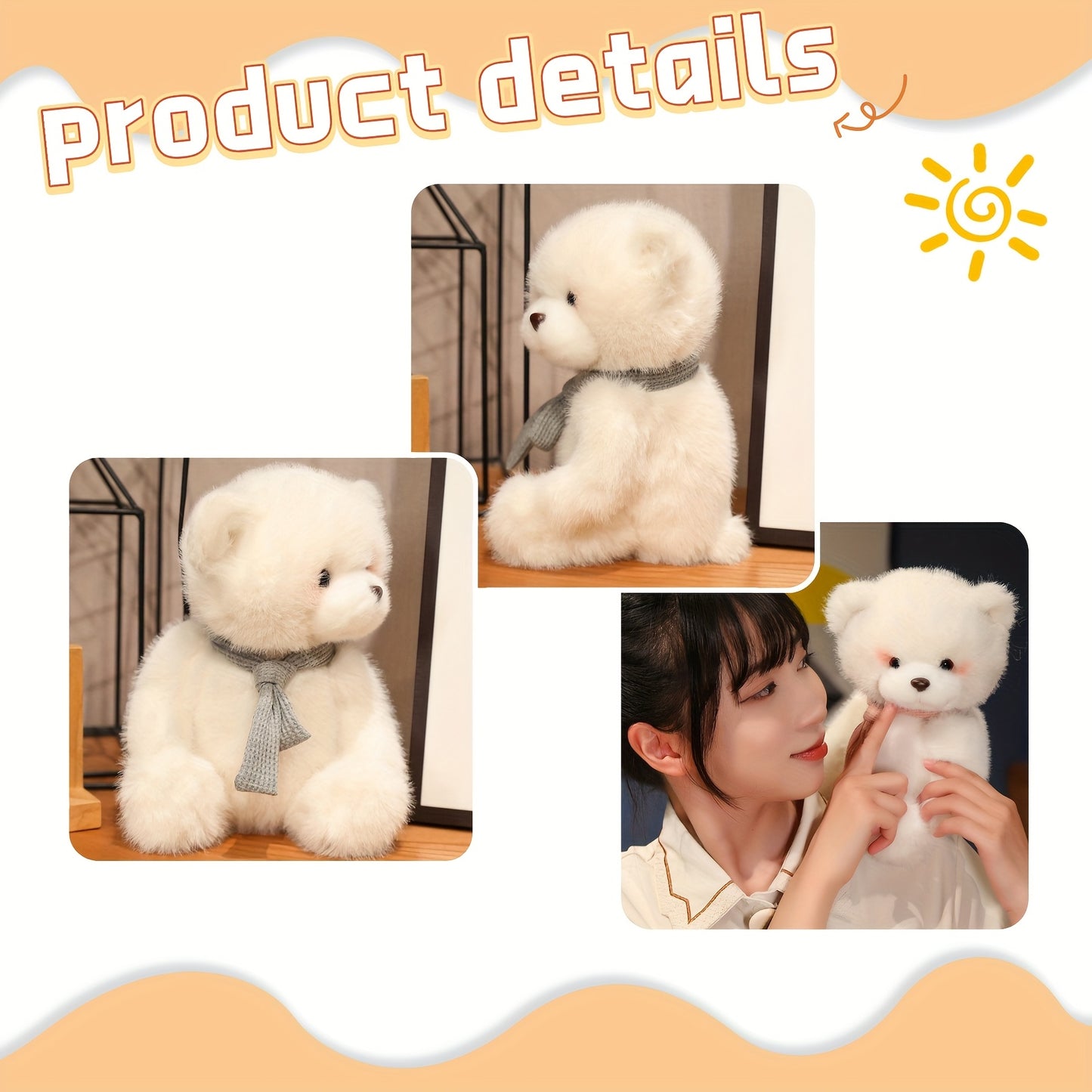 1pc Adorable White Teddy Bear Plush Toy with Colored Scarf - Soft Polyester Fiber, Video Game Theme, Collectible & Gift-Ready Stuffed Animal for Halloween & Christmas, Stuffed Plushies