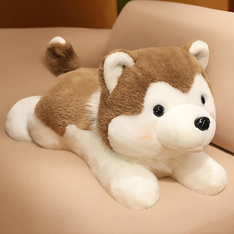 Adorable Siberian Husky Plush Toy - Soft Polyester, White with Brown Accents, Ideal Companion Gift for All Ages, Perfect for Home Decor and Holiday Celebrations, Husky Dog Themed Items