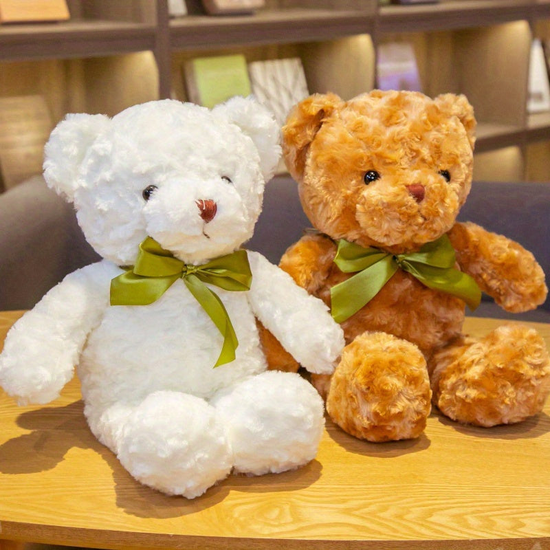 White Plush Teddy Bear with Green Bow Tie - Soft, Fluffy Microfiber Cuddle Doll, Ideal Birthday Gift for Girls and Youngsters, Birthday Plush Gift|Charming Teddy Bear|Soft Microfiber, Stuffed Animals