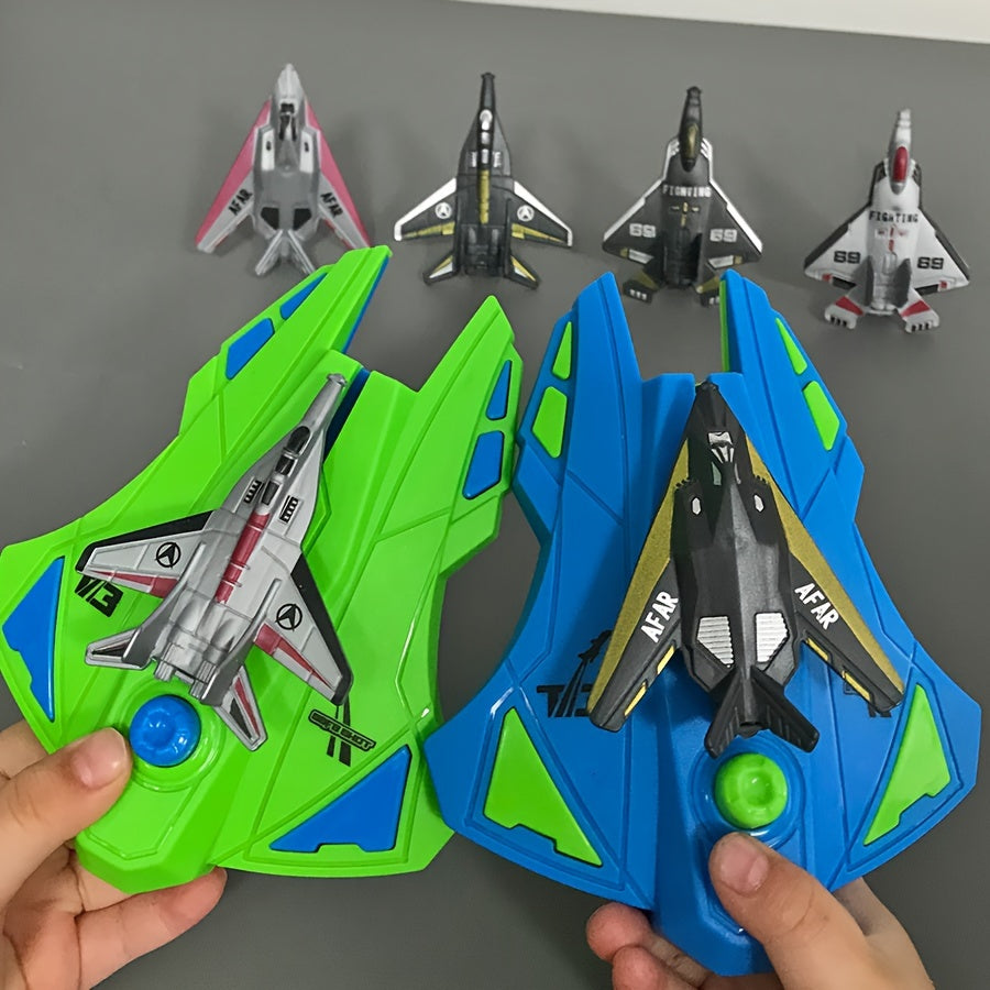 2pcs Airplane Launcher + 6pcs Fighter Jet Youngsters's Play Shooting Toy Two-Person Battle Launching Airplane Boy Gift Christmas Gift