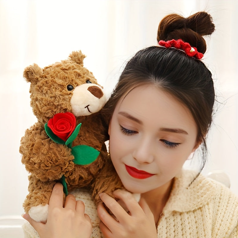 Cute Simulate Rose Teddy Bear Plush Toy Soft Stuffed Animal Plush Toy Soft Filling Doll Adorable Home Decor Room Decor Holiday Christmas Valentine's Day and Birthday Popular Gift for Friend and Family