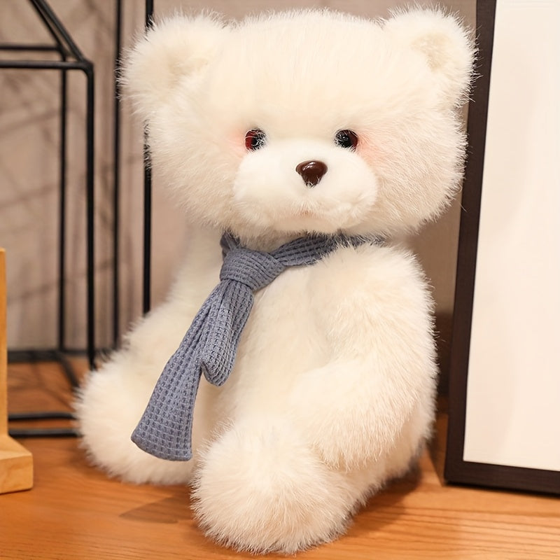 1pc Adorable White Teddy Bear Plush Toy with Colored Scarf - Soft Polyester Fiber, Video Game Theme, Collectible & Gift-Ready Stuffed Animal for Halloween & Christmas, Stuffed Plushies