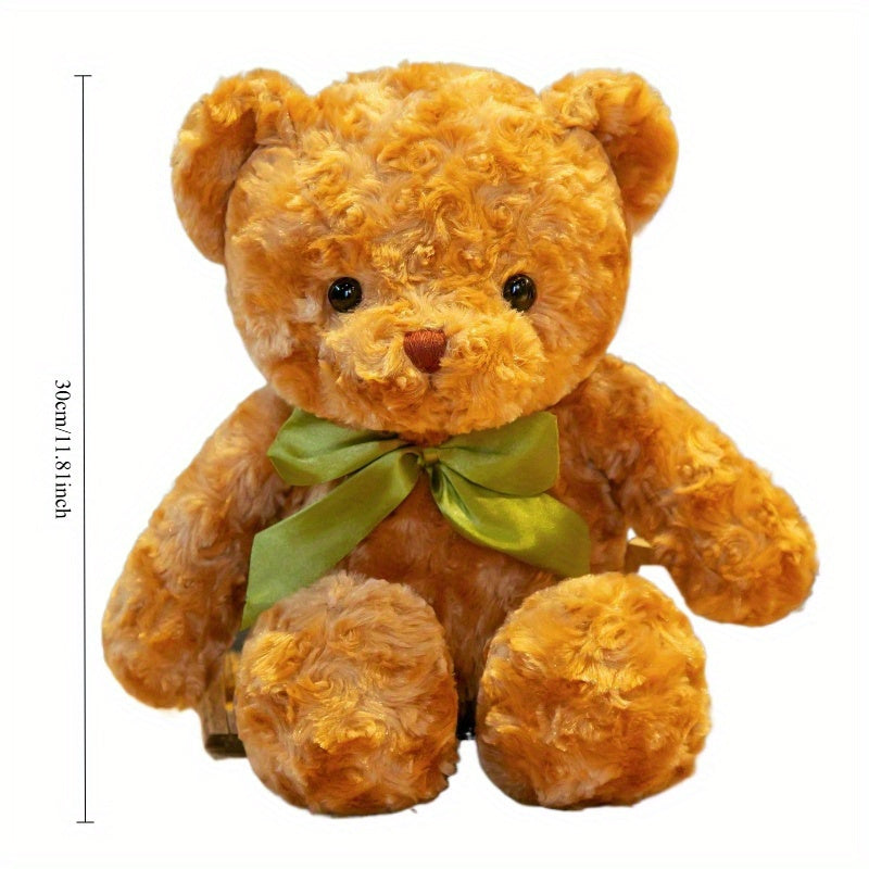 White Plush Teddy Bear with Green Bow Tie - Soft, Fluffy Microfiber Cuddle Doll, Ideal Birthday Gift for Girls and Youngsters, Birthday Plush Gift|Charming Teddy Bear|Soft Microfiber, Stuffed Animals