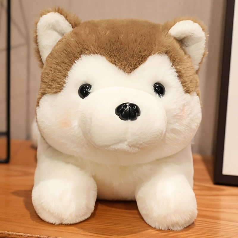 Adorable Siberian Husky Plush Toy - Soft Polyester, White with Brown Accents, Ideal Companion Gift for All Ages, Perfect for Home Decor and Holiday Celebrations, Husky Dog Themed Items