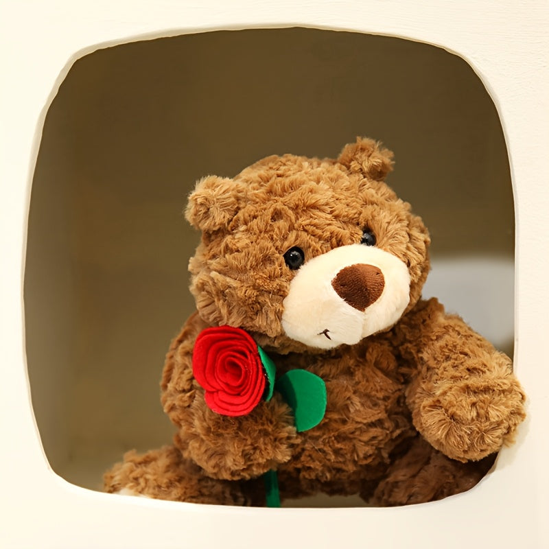 Cute Simulate Rose Teddy Bear Plush Toy Soft Stuffed Animal Plush Toy Soft Filling Doll Adorable Home Decor Room Decor Holiday Christmas Valentine's Day and Birthday Popular Gift for Friend and Family