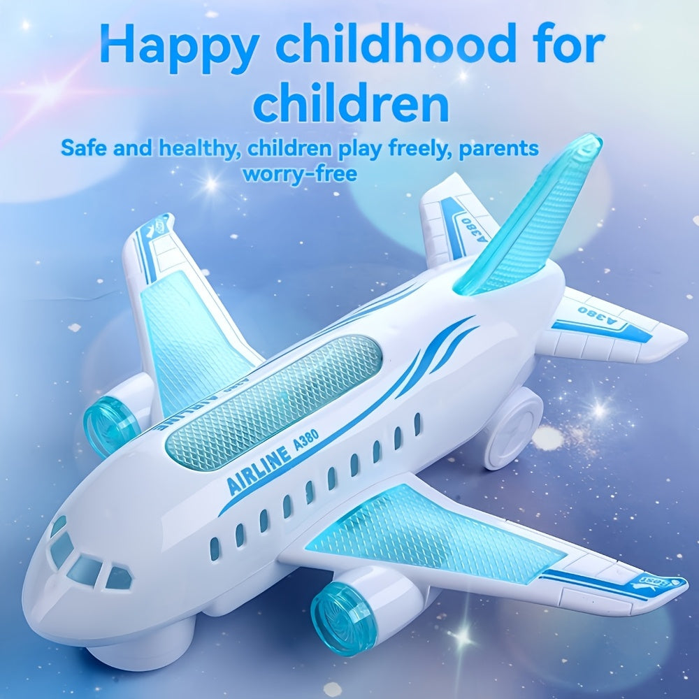 Interactive LED Airplane Toy with Lights & Sounds - Battery-Powered, Durable ABS Material, White - Perfect Gift for Youngsters 3+, Features Realistic Design with Blue & Green LEDs, Ideal for Preschoolers & Young Youngsters