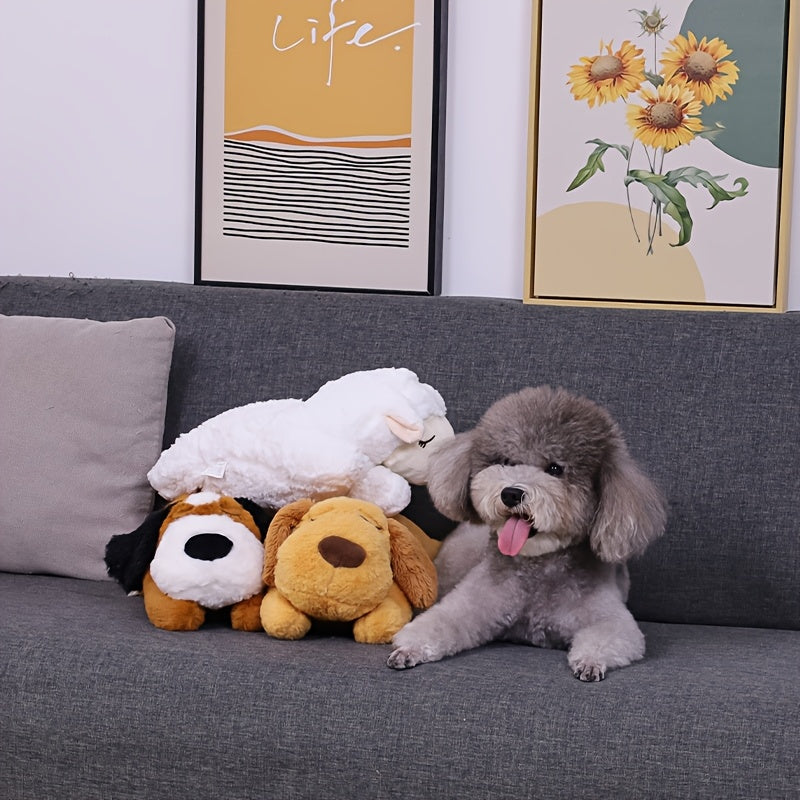 NPET Heartbeat Puppy Toy - Comfort Cuddler Pillow, Soft And Cute, Warm Puppy Lamb Shaped Animal Heartbeat Dog Plush Toy, Festival Gift, Comfortable Kitten Toy - Battery Not Included!