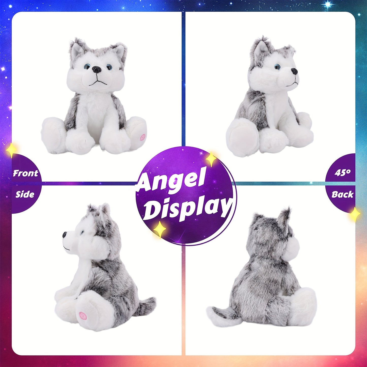 Light Up Husky Stuffed Animal Dog, Soft Plush Doll, Night Light Puppy Toy Pillow, Holiday Birthday Gift