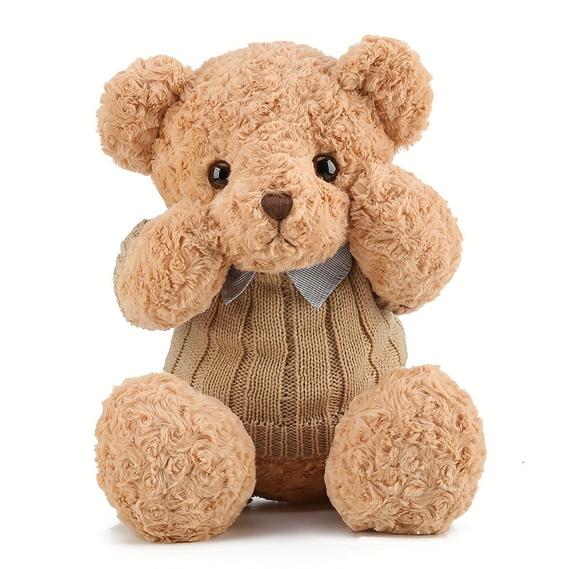 Adorable Light Brown Teddy Bear Plush Toy with Sweater - Soft Polyester Stuffed Animal, Cute Gentleman Bear Gift for Youngsters, Birthday Present, Throw Pillow or Decorative Plushie, Stuffed Plushies