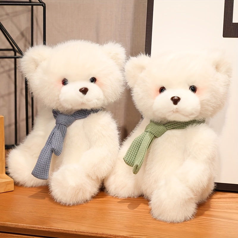 1pc Adorable White Teddy Bear Plush Toy with Colored Scarf - Soft Polyester Fiber, Video Game Theme, Collectible & Gift-Ready Stuffed Animal for Halloween & Christmas, Stuffed Plushies