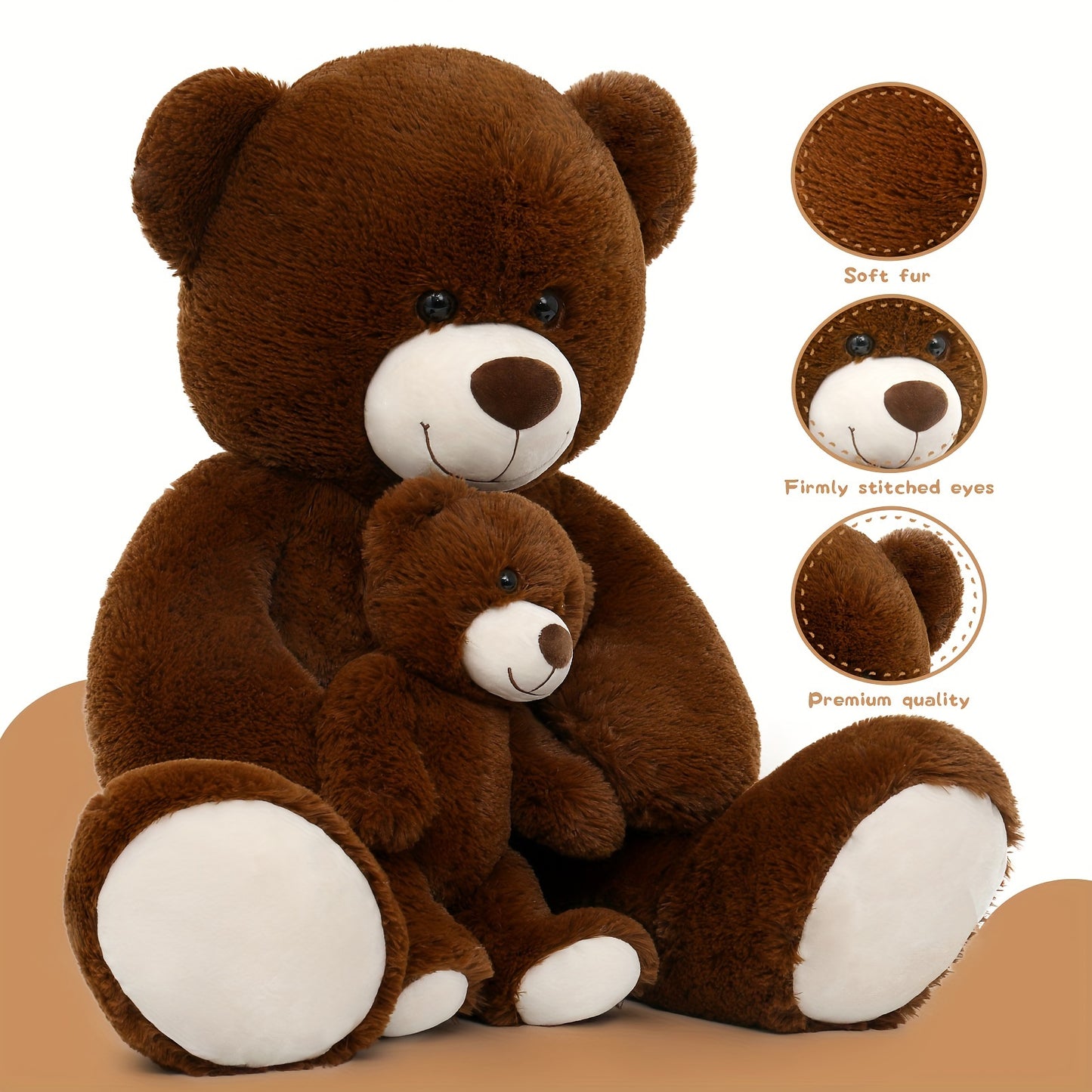 Dark Brown Giant Teddy Bear Set, Cute Big And Small Stuffed Animal, Teddy Bear Plush Toy For Kids, Great Gift For Christmas, Valentines Day, Party Decorations