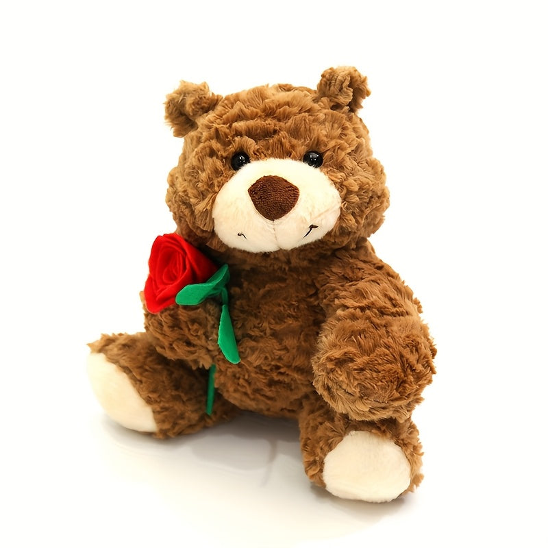Cute Simulate Rose Teddy Bear Plush Toy Soft Stuffed Animal Plush Toy Soft Filling Doll Adorable Home Decor Room Decor Holiday Christmas Valentine's Day and Birthday Popular Gift for Friend and Family