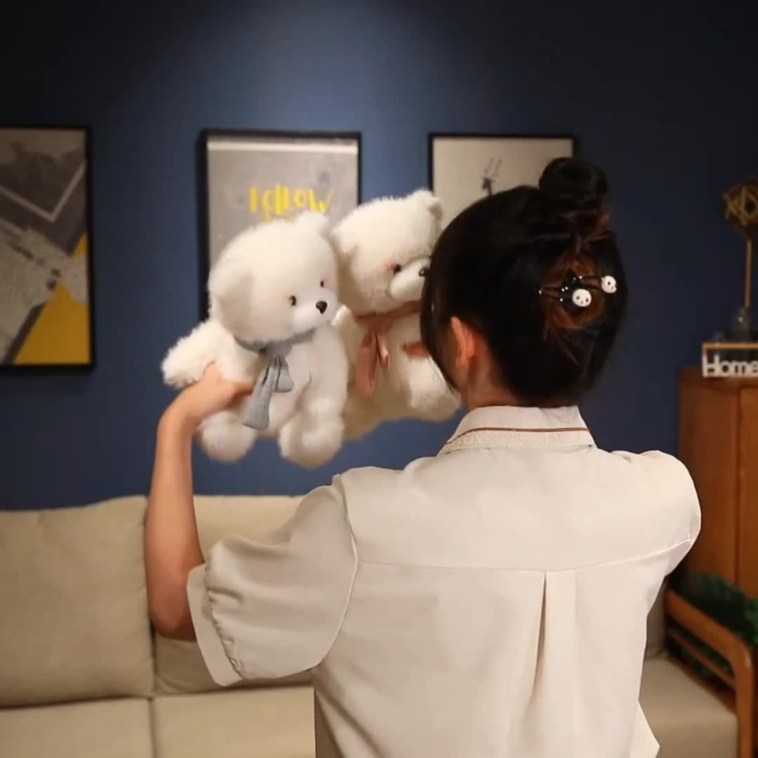 1pc Adorable White Teddy Bear Plush Toy with Colored Scarf - Soft Polyester Fiber, Video Game Theme, Collectible & Gift-Ready Stuffed Animal for Halloween & Christmas, Stuffed Plushies