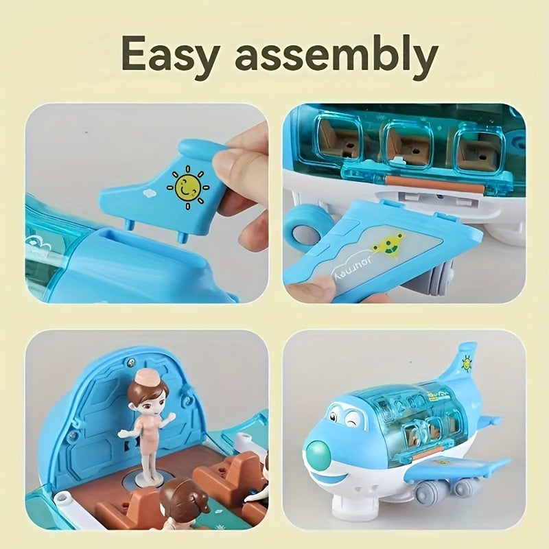 Automatic Walking Airplane Toy 360° Rotation, Lights and Music - Automatic Opening, Obstacle Avoidance, Pink\u002FBlue, All-round Movement, Automatic Switching, Accessories Random Color, Battery Not Included