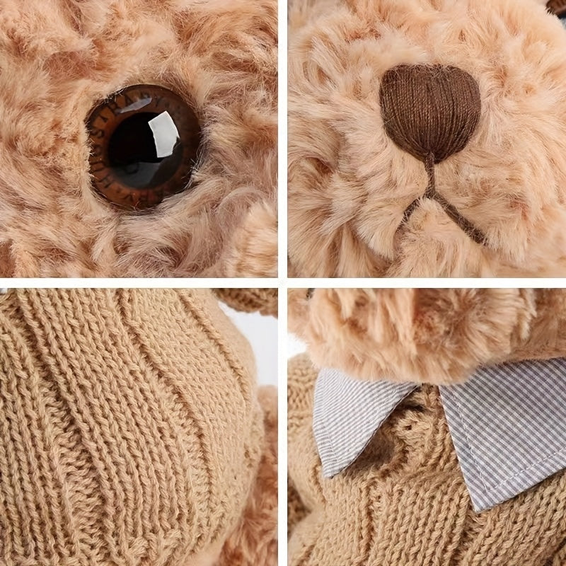 Adorable Light Brown Teddy Bear Plush Toy with Sweater - Soft Polyester Stuffed Animal, Cute Gentleman Bear Gift for Youngsters, Birthday Present, Throw Pillow or Decorative Plushie, Stuffed Plushies