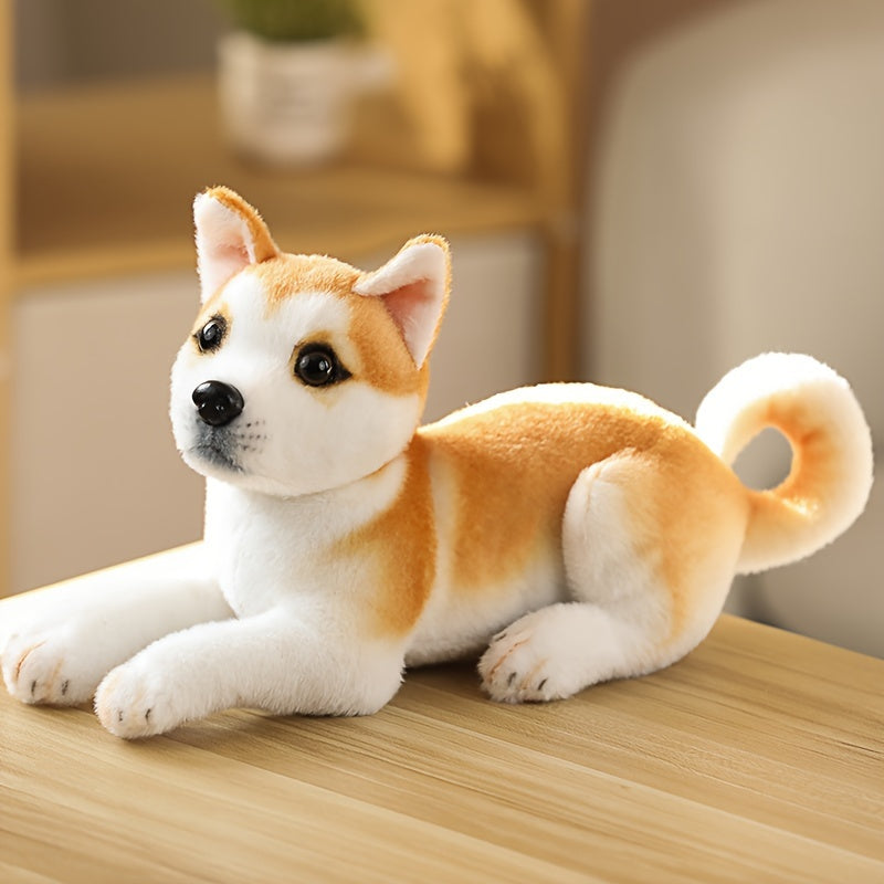 38cm\u002F14.9 In Lovely Simulation Dog Plush Toy Lying Spotted Akita Dog Doll Children's Companion Doll Gift Christmas, Halloween Gift
