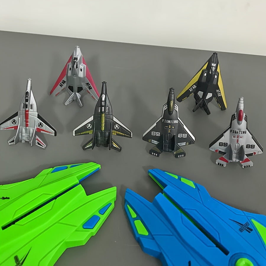 2pcs Airplane Launcher + 6pcs Fighter Jet Youngsters's Play Shooting Toy Two-Person Battle Launching Airplane Boy Gift Christmas Gift