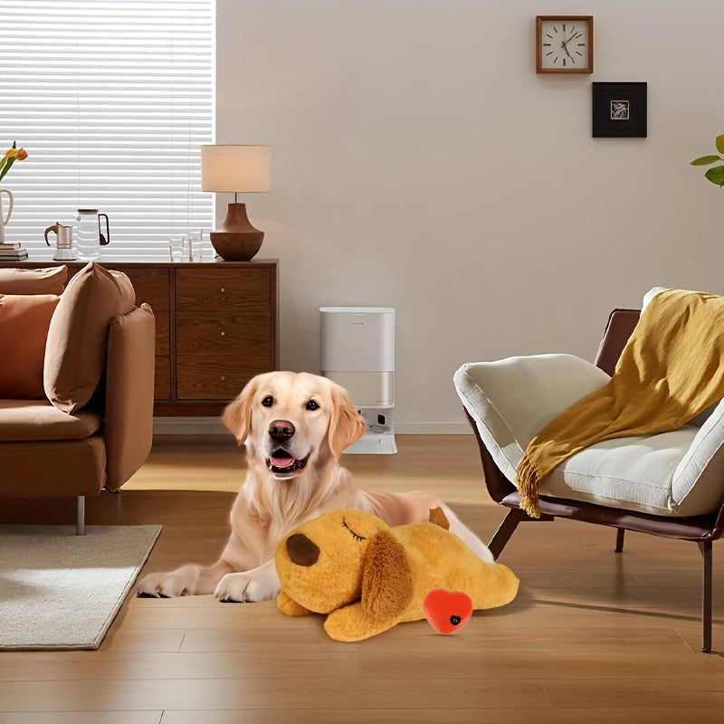 NPET Heartbeat Puppy Toy - Comfort Cuddler Pillow, Soft And Cute, Warm Puppy Lamb Shaped Animal Heartbeat Dog Plush Toy, Festival Gift, Comfortable Kitten Toy - Battery Not Included!