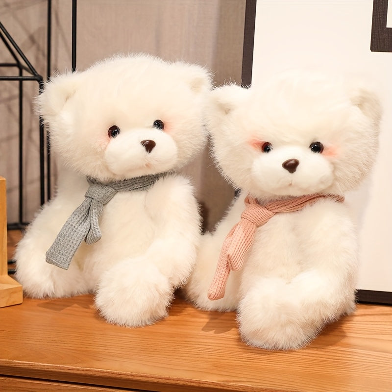 1pc Adorable White Teddy Bear Plush Toy with Colored Scarf - Soft Polyester Fiber, Video Game Theme, Collectible & Gift-Ready Stuffed Animal for Halloween & Christmas, Stuffed Plushies