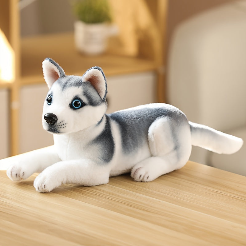 38cm\u002F14.9 In Lovely Simulation Dog Plush Toy Lying Spotted Akita Dog Doll Children's Companion Doll Gift Christmas, Halloween Gift