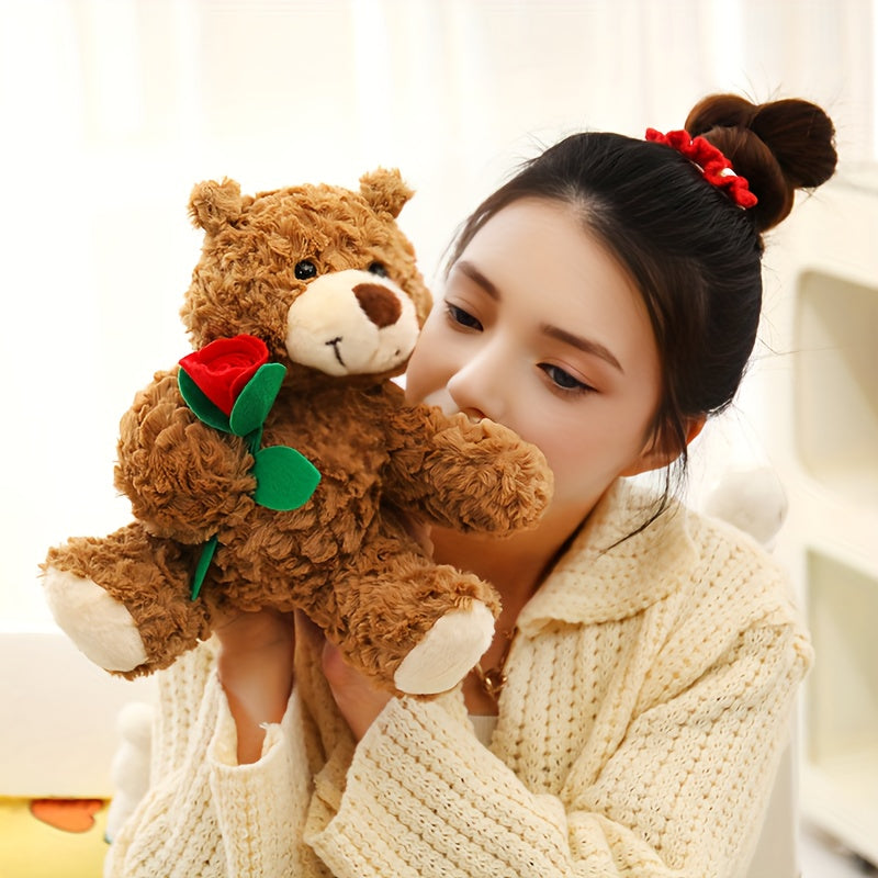 Cute Simulate Rose Teddy Bear Plush Toy Soft Stuffed Animal Plush Toy Soft Filling Doll Adorable Home Decor Room Decor Holiday Christmas Valentine's Day and Birthday Popular Gift for Friend and Family