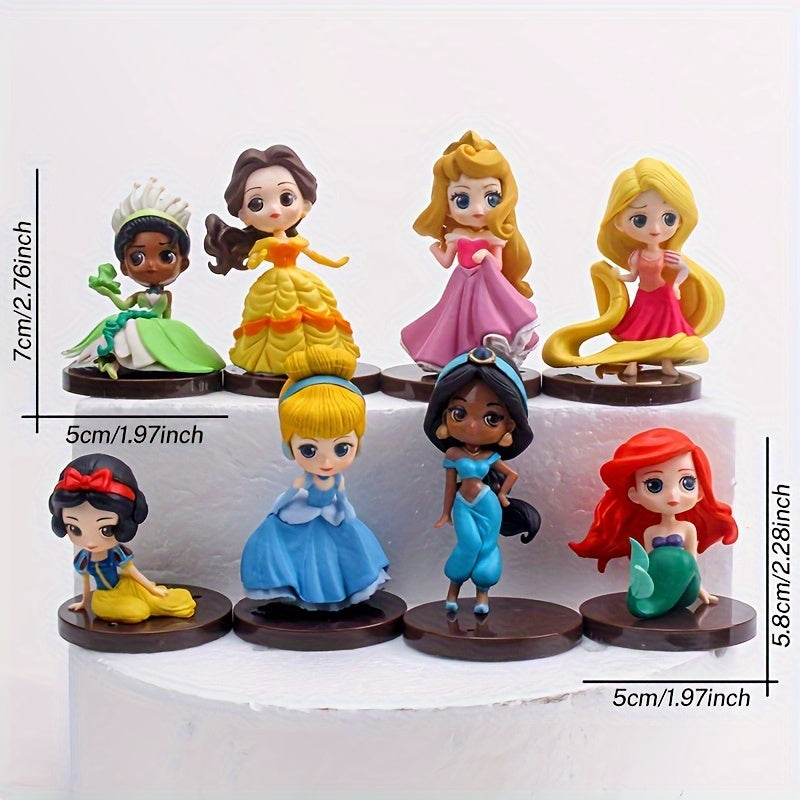 8pcs Disney Princess Figurines Set, 2nd Generation Snow White, Cinderella, Mermaid, Alice - PVC Cartoon Characters, Indoor & Outdoor Decor, Ideal for Christmas, Halloween, Thanksgiving, Mother'S Day, Graduation Gifts