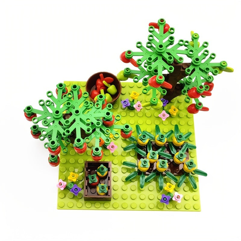 Farm Animals Trees Plants Building Blocks Set, Parts Grass Baseplates Construction Educational Toys For Kids Children, Farm Block 4 In 1 Halloween Christmas Gift