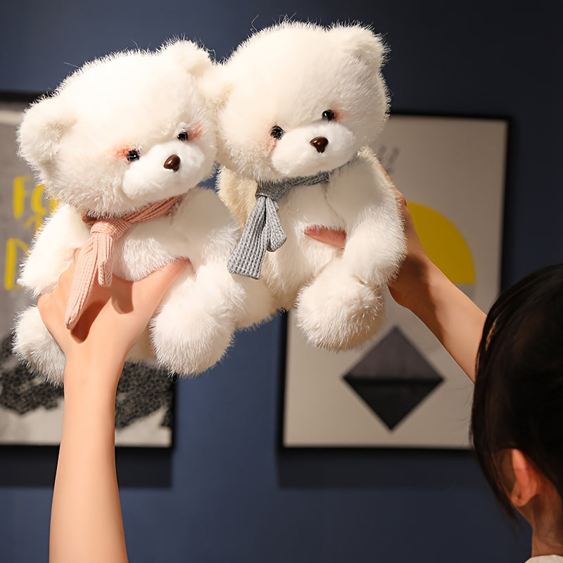 1pc Adorable White Teddy Bear Plush Toy with Colored Scarf - Soft Polyester Fiber, Video Game Theme, Collectible & Gift-Ready Stuffed Animal for Halloween & Christmas, Stuffed Plushies