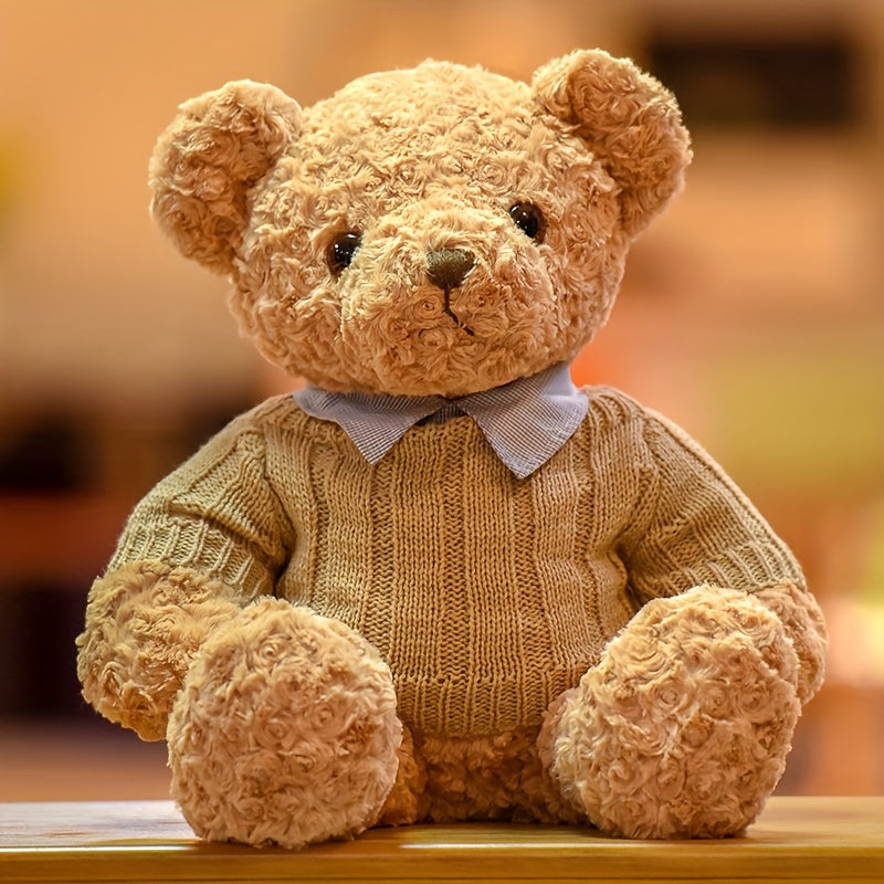Adorable Light Brown Teddy Bear Plush Toy with Sweater - Soft Polyester Stuffed Animal, Cute Gentleman Bear Gift for Youngsters, Birthday Present, Throw Pillow or Decorative Plushie, Stuffed Plushies