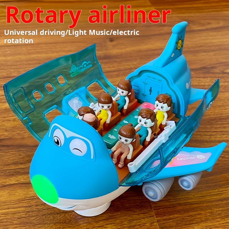 Automatic Walking Airplane Toy 360° Rotation, Lights and Music - Automatic Opening, Obstacle Avoidance, Pink\u002FBlue, All-round Movement, Automatic Switching, Accessories Random Color, Battery Not Included