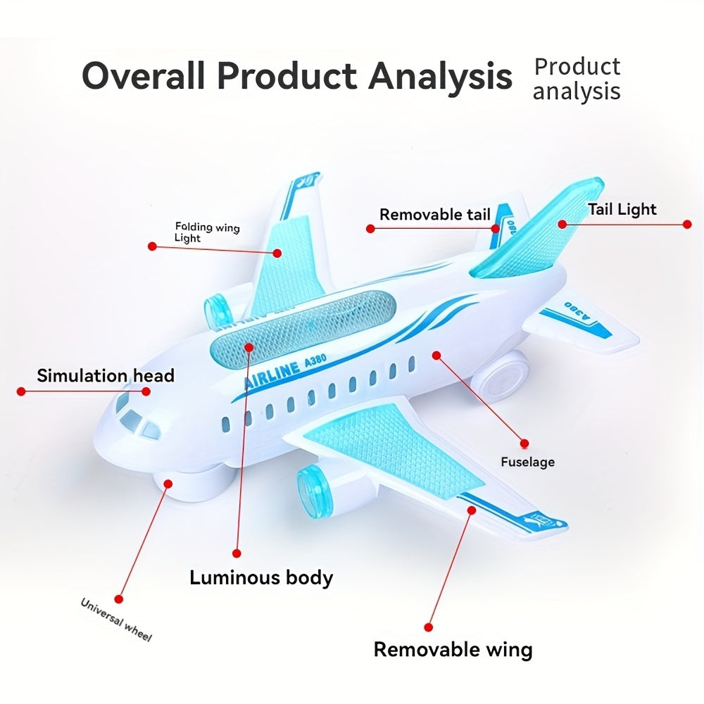 Interactive LED Airplane Toy with Lights & Sounds - Battery-Powered, Durable ABS Material, White - Perfect Gift for Youngsters 3+, Features Realistic Design with Blue & Green LEDs, Ideal for Preschoolers & Young Youngsters