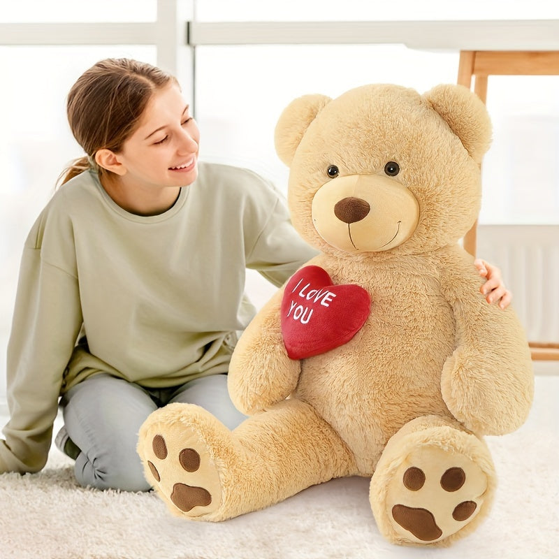 I Love You Giant Teddy Bear, Large Stuffed Bear With Footprints, Hugging Red Heart Stuffed Animal Gift For Girlfriend Kids Mom, Valentines Bear, Birthday, Anniversary