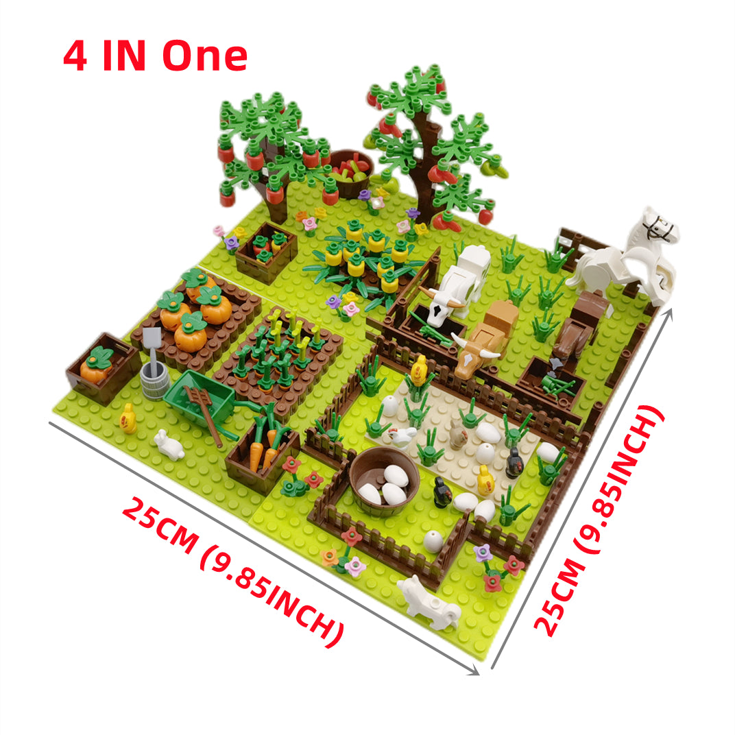 Farm Animals Trees Plants Building Blocks Set, Parts Grass Baseplates Construction Educational Toys For Kids Children, Farm Block 4 In 1 Halloween Christmas Gift