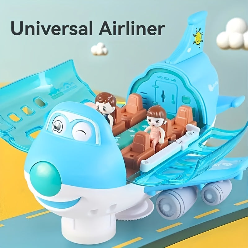 Automatic Walking Airplane Toy 360° Rotation, Lights and Music - Automatic Opening, Obstacle Avoidance, Pink\u002FBlue, All-round Movement, Automatic Switching, Accessories Random Color, Battery Not Included