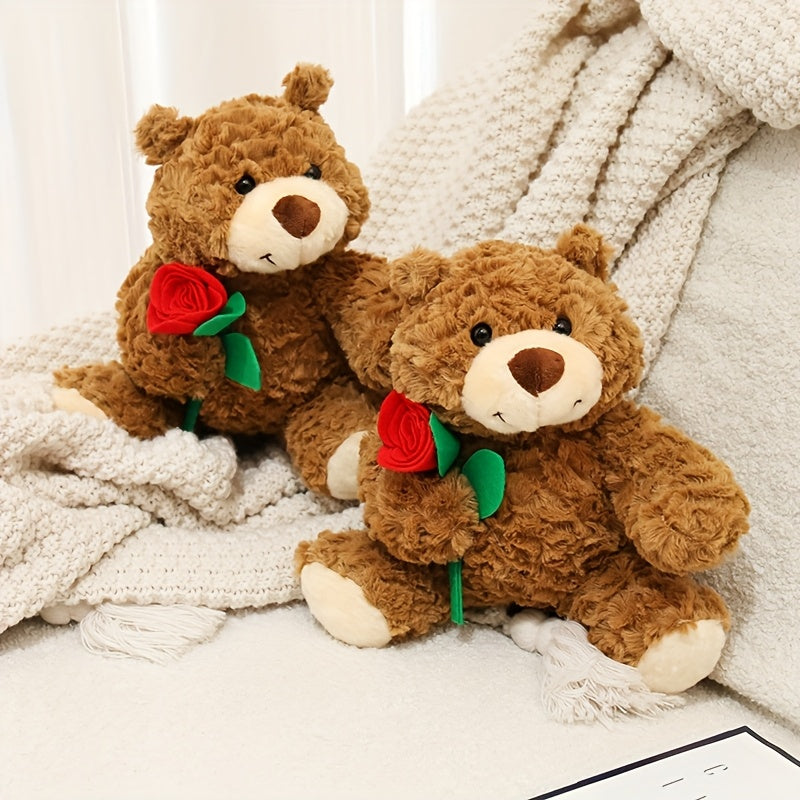 Cute Simulate Rose Teddy Bear Plush Toy Soft Stuffed Animal Plush Toy Soft Filling Doll Adorable Home Decor Room Decor Holiday Christmas Valentine's Day and Birthday Popular Gift for Friend and Family