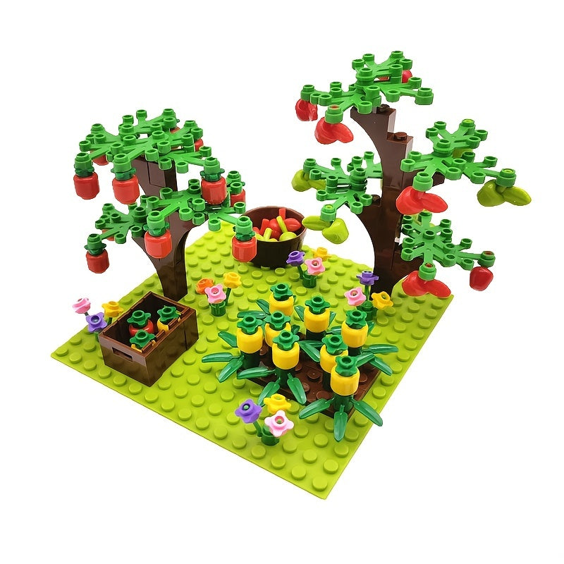 Farm Animals Trees Plants Building Blocks Set, Parts Grass Baseplates Construction Educational Toys For Kids Children, Farm Block 4 In 1 Halloween Christmas Gift