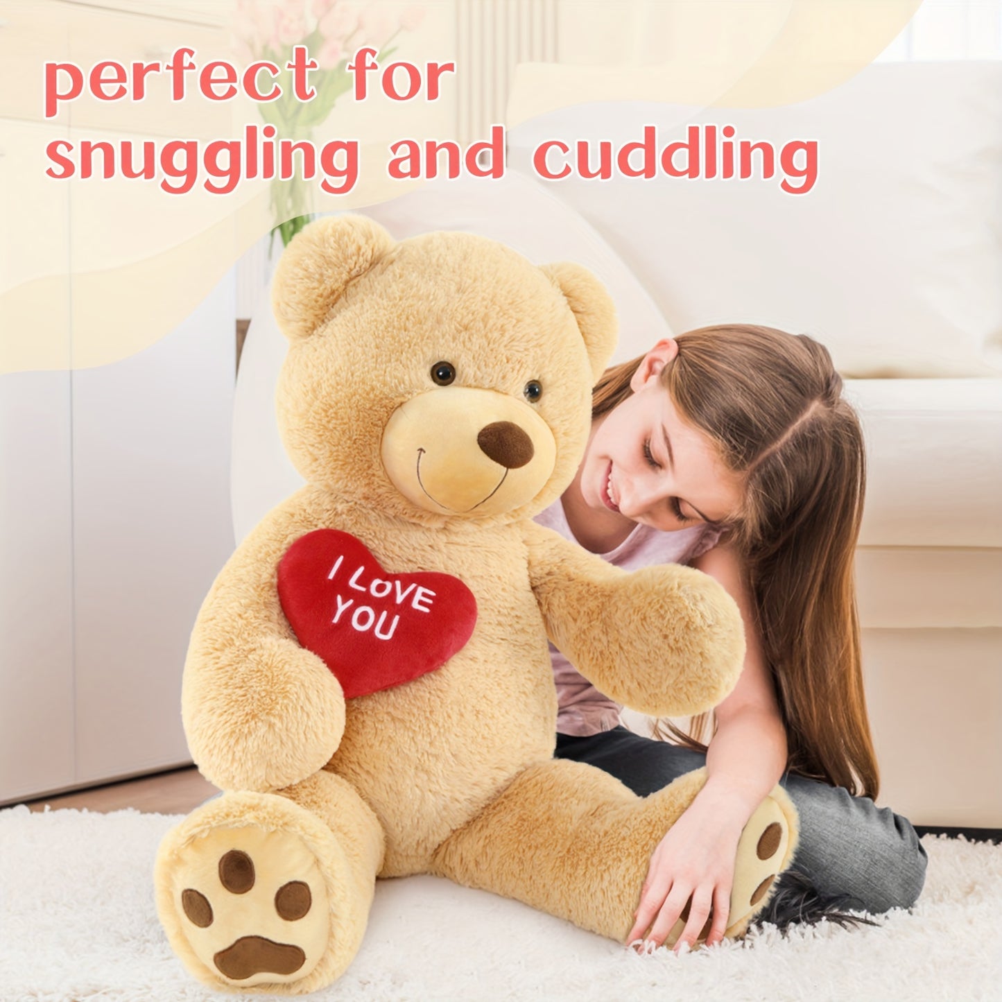 I Love You Giant Teddy Bear, Large Stuffed Bear With Footprints, Hugging Red Heart Stuffed Animal Gift For Girlfriend Kids Mom, Valentines Bear, Birthday, Anniversary