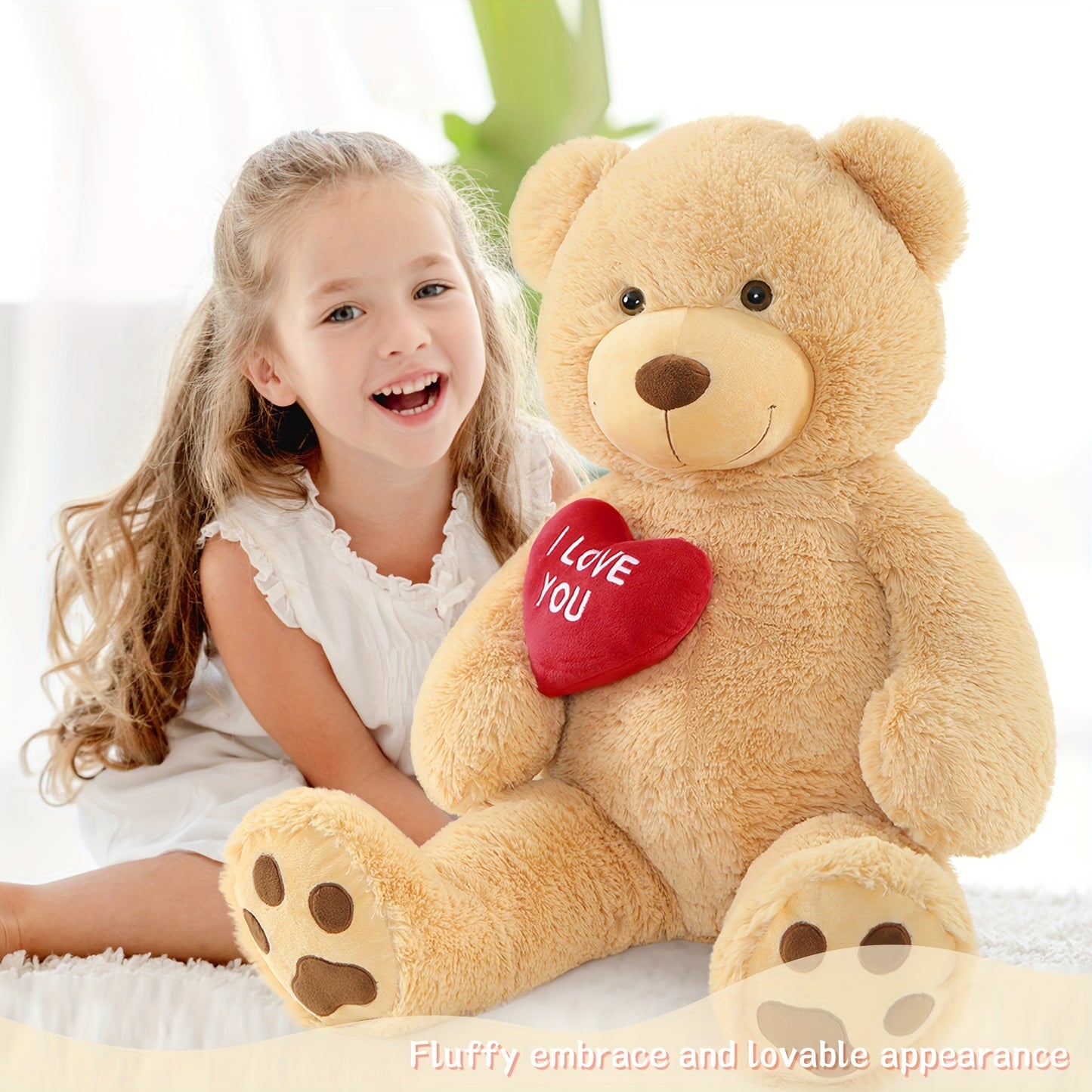 I Love You Giant Teddy Bear, Large Stuffed Bear With Footprints, Hugging Red Heart Stuffed Animal Gift For Girlfriend Kids Mom, Valentines Bear, Birthday, Anniversary