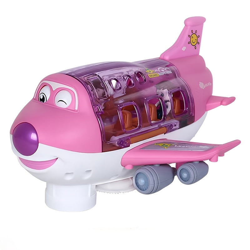 Automatic Walking Airplane Toy 360° Rotation, Lights and Music - Automatic Opening, Obstacle Avoidance, Pink\u002FBlue, All-round Movement, Automatic Switching, Accessories Random Color, Battery Not Included